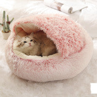 2-in-1 Kuschelbett für Hunde & Katzen aus weichem Plüsch