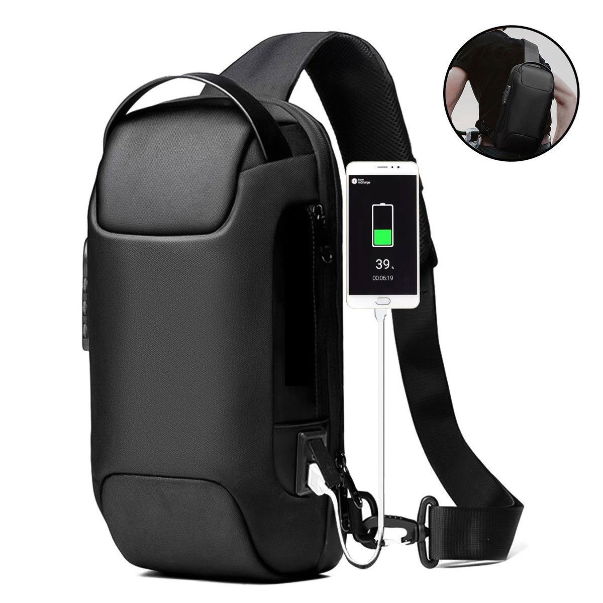 Wasserdichte Crossbody-Tasche mit Zahlenschloss & USB-Anschluss