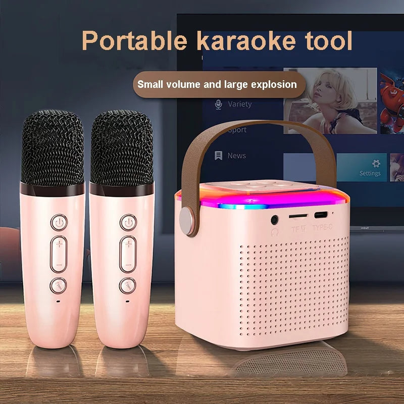 Mini-Karaoke-Anlage mit 2 kabellosen Mikrofonen & RGB-Licht