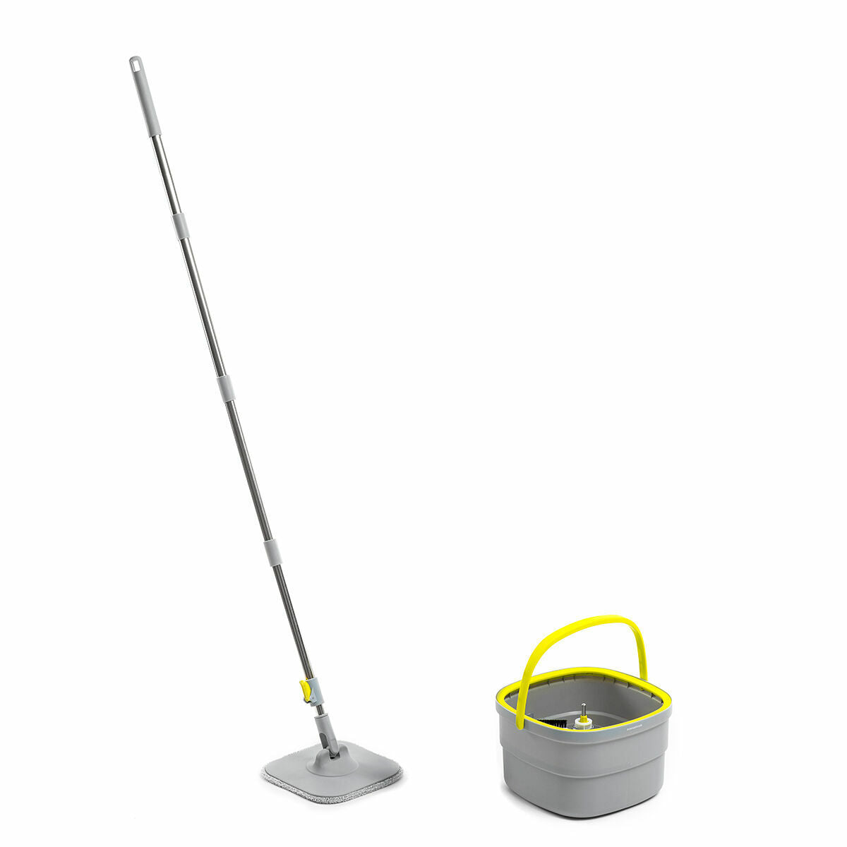 Selimop Flachmopp mit langem Edelstahlgriff und Zwei-Kammer-Eimer
