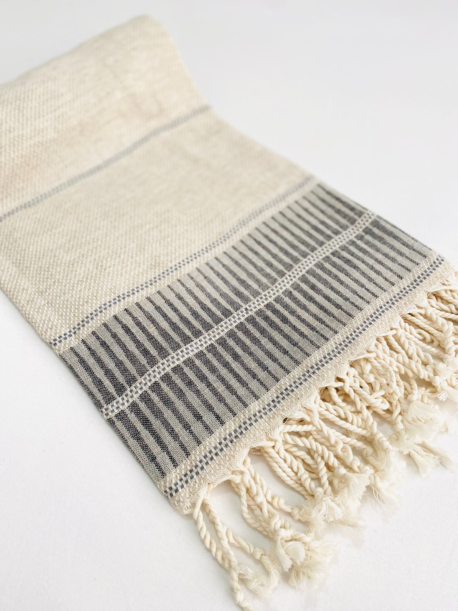 Izmir Hamamtuch aus Baumwolle – Anthrazit, Beige & Bordeaux