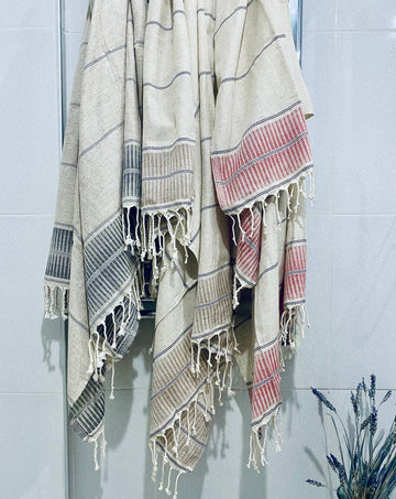 Izmir Hamamtuch aus Baumwolle – Anthrazit, Beige & Bordeaux - Produktbild 4