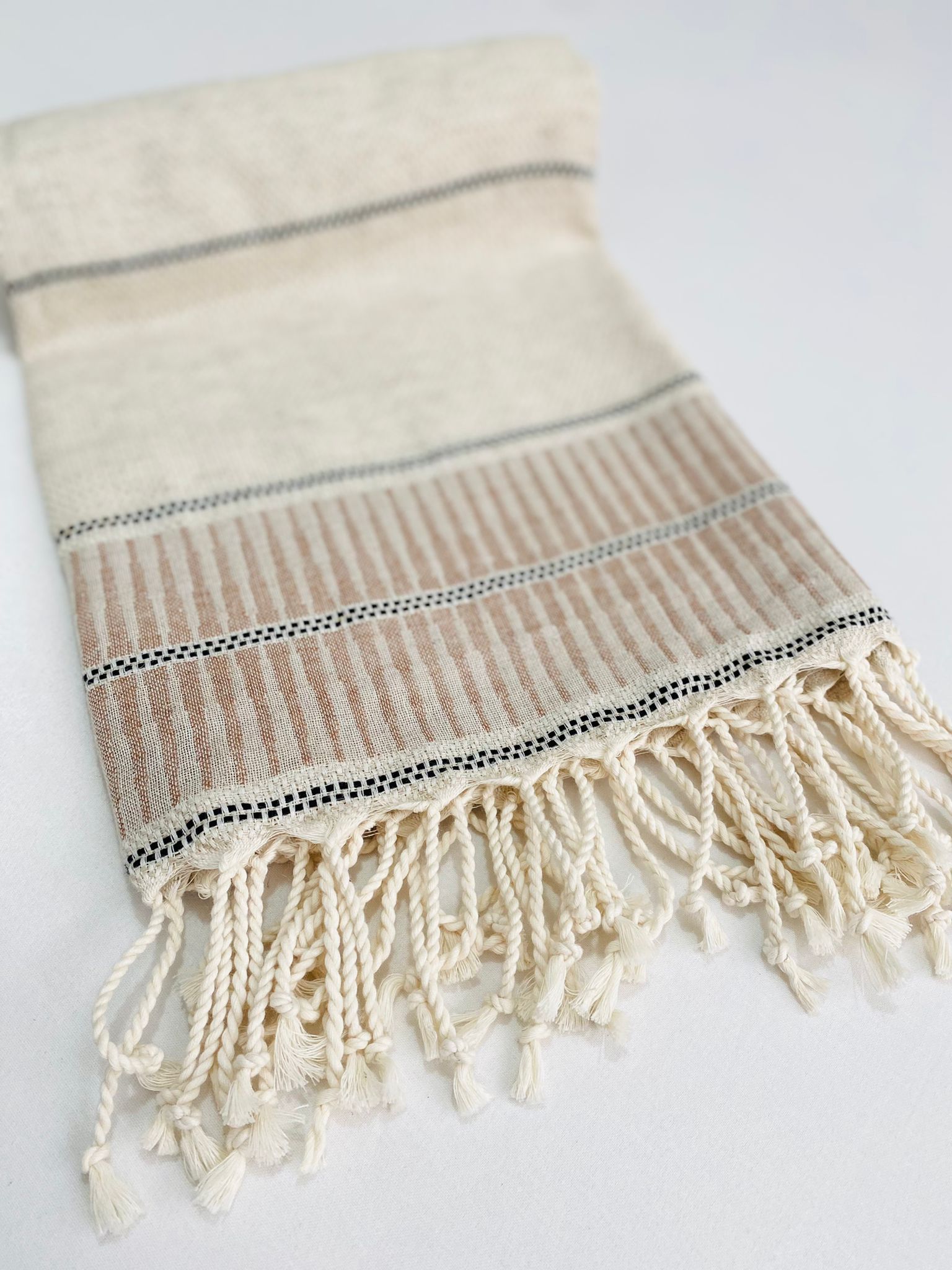 Izmir Hamamtuch aus Baumwolle – Anthrazit, Beige & Bordeaux