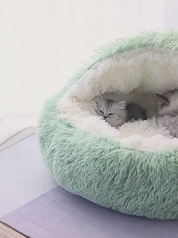 2-in-1 Kuschelbett für Hunde & Katzen aus weichem Plüsch