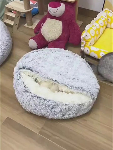 2-in-1 Kuschelbett für Hunde & Katzen aus weichem Plüsch