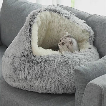 2-in-1 Kuschelbett für Hunde & Katzen aus weichem Plüsch