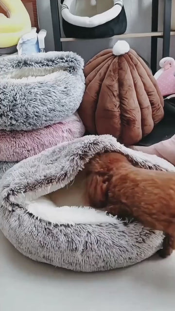2-in-1 Kuschelbett für Hunde & Katzen aus weichem Plüsch