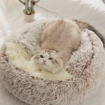 2-in-1 Kuschelbett für Hunde & Katzen aus weichem Plüsch